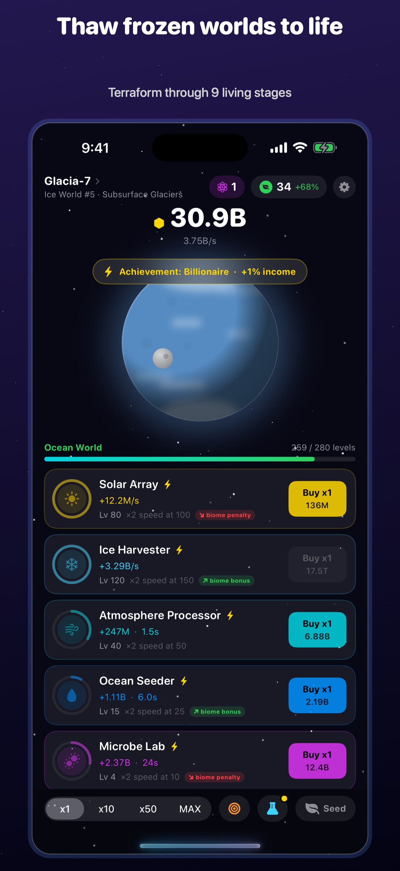A frozen ice world being terraformed